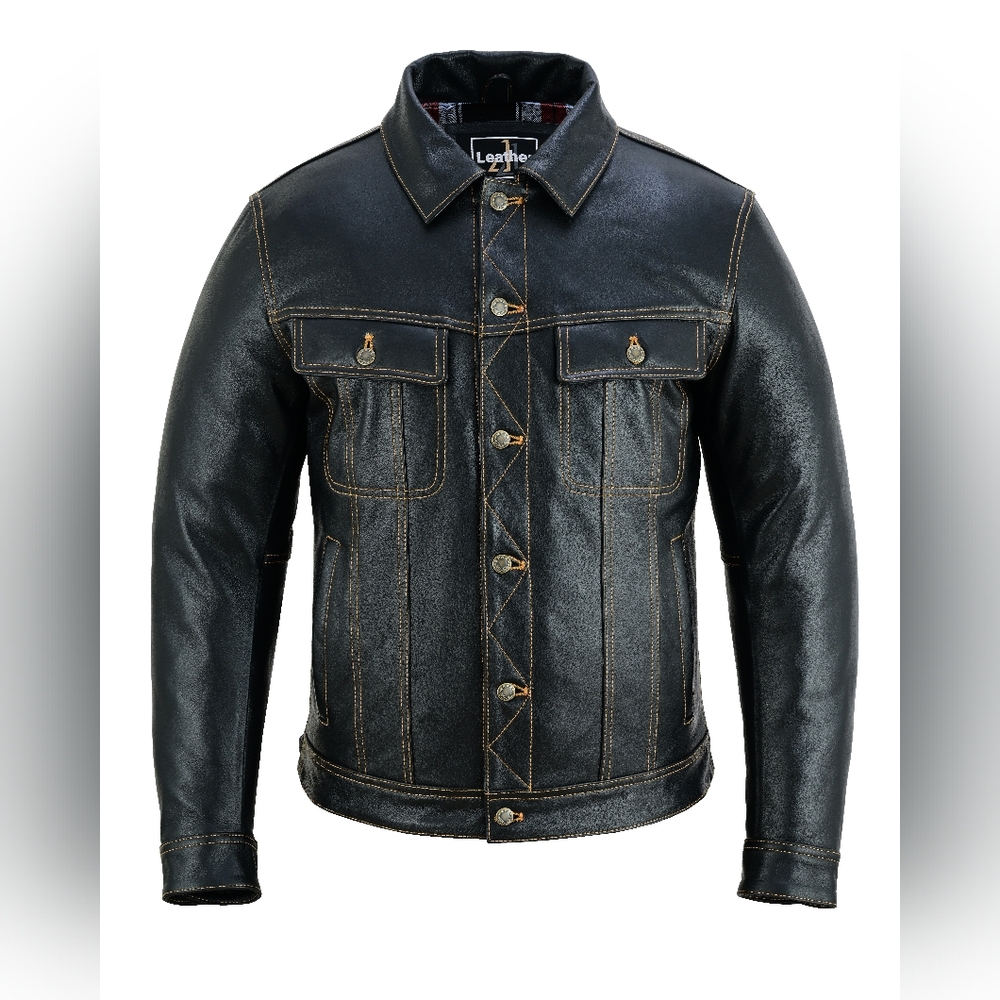 Men Brown Leather Motorcycle Jacket - Picture 1 of 5
